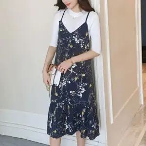 JS.꽃주름 쉬폰 뷔스티에 원피스- 빅사이즈 임부복