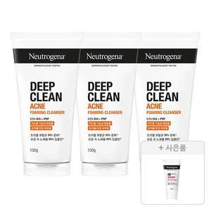 뉴트로지나 NEW 딥클린 아크네 포밍 클렌저 150g, 3개+증정 (인텐스 리페어 시카 에멀젼 15ml,1개)