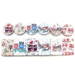 큐빅 부엉이 손 거울 원형 사각형 확대경 양면 미니 거울 휴대용 컴팩트