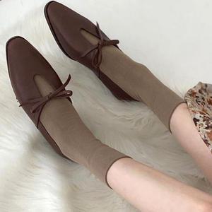 양가죽 리본 플랫 로퍼2cm 스퀘어토 빈티지 단화 라텍스 쿠션 스케치1825