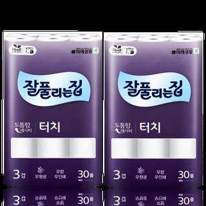 잘풀리는집 깨끗한 3겹 터치 25m 30롤 x 2팩