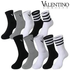 발렌티노 남자 순면 도톰 쿠션 전체 통파일 V 헬스 무지 삼선 스포츠양말 중목 장목 5켤레