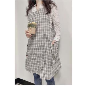 텐텐체크앞치마 원피스형 가벼운원단 면소재 앞뒤가려지는앞치마 여성 조리사 단체봉사활동