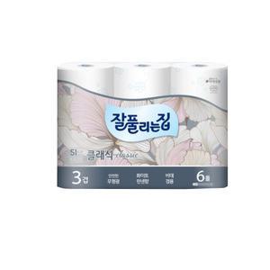 잘풀리는집 클래식 3겹 무형광화장지 25m 6롤 1팩 (6롤)