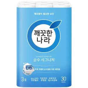 깨끗한나라 순수 시그니처 3겹 30롤 1팩 28m 휴지