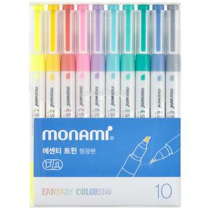 모나미 에센티 트윈 형광펜 10색 세트 사각닙 빠른 건조 깔끔한 필기선