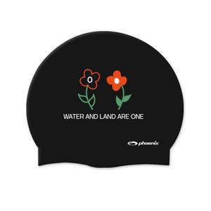 피닉스 디자인 실리콘 수영모 (트윈플라워 블랙)