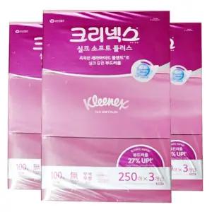 크리넥스 실크소프트 미용티슈 각티슈 250매 3개입 3팩