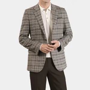 [롯데백화점]맨잇슈트 브라운 팬시 체크 블레이저 추동 콤비 재킷 (015)