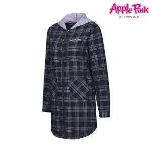 [보리보리/애플핑크]후드 체크 롱셔츠 (APF0O501GSZ)