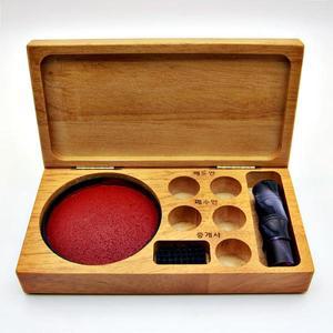 올인원 인주함 고급 원목 도장케이스 인주세트
