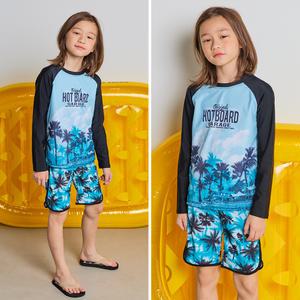 아이스샌드 주니어 아동 남아 래쉬가드 세트+플랩캡 3피스 초등학생 수영복 BR8822