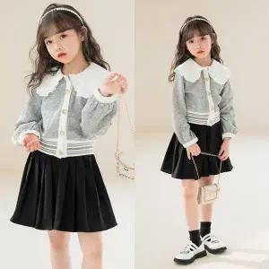 [삐삐네옷가게] 여아 초등학생 신디가디건 블랙 주름 스커트 봄가을 주니어 투피스