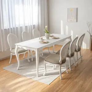 [피어젠]로사 프렌치 앤틱 6인용 2000 세라믹 원목 식탁 아이린 라탄 의자 세트