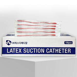 SD 라텍스 석션 카테터 흡입용 튜브 2홀 밸브 10FR 12FR 14FR 16FR 100개