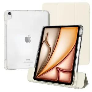 케노 아이패드 에어 11 M2 M3 6/7세대 에어4/5세대 10.9 세로거치 애플펜슬수납 충전 더블투명케이스 크림