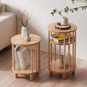 [케어퍼니처]루테 거실 협탁 1단 미니 선반 침실 사이드 테이블 원형 고무나무 원목협탁