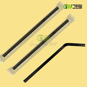 주름 빨대 자바라 7 x 250mm 개별포장 5000개 검정 / HC