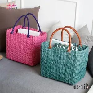 플라스틱 라탄 가방 2P세트 빨대 피크닉 여름가방 토트백 비치백