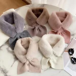 고정형 미니 니트 리본머플러 숏 퍼목도리 러블리 털