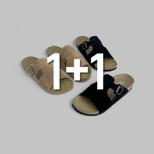 [노프라브럼]1+1 남자 남성 여름 커플 버클 스웨이드 보스턴 샌들 슬리퍼 2컬러