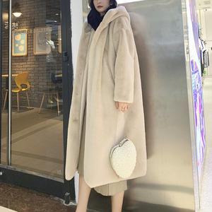 여성 겨울 따뜻한 인조밍크 후드 퍼 캐주얼 롱코트