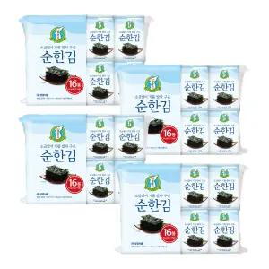 [김 본사] 소금없이 기름발라 구운 순한김 4g 16봉 x 4개