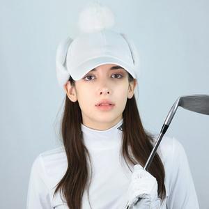 [루페오]여성 겨울 방한 여우방울 패딩 볼캡 퍼 귀달이 이어머프 앙고라 끈 스트랩 골프 등산 모자