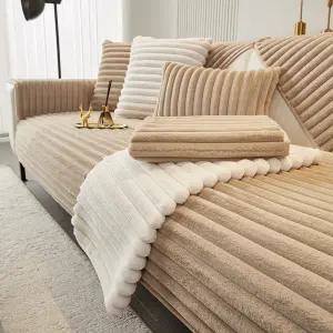 스트라이프 래빗 밍크퍼 소파패드 70x230cm 4인용