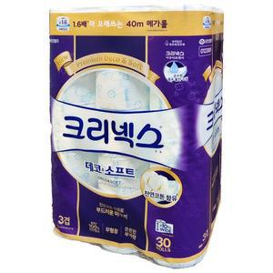 크리넥스 데코 앤 소프트 3겹 화장지 40m (30롤) x 2개