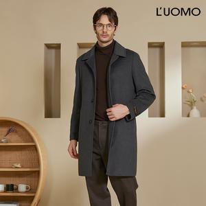 워모 남성 울 캐시미어 블렌딩 퀼티드 트리밍 코트 그레이