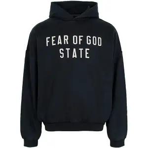 피어오브갓 에센셜 블랙 로고 헤비 플리스 후드 스웨트셔츠 192HO244810F