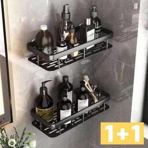 [1+1] 위더스 스마트 무타공 알루미늄 일자 욕실선반 2개 세트, 블랙 2개, 1세