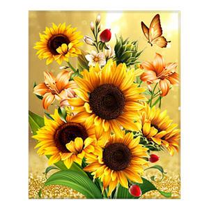 DIY 보석십자수 황금 해바라기와 나비 40x50cm 캔버스형
