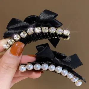 여자 귀여운 미니 집게핀 헤어핀 블링 진주 리본 큐빅 빅사이즈집게핀 숱많은머리집게핀