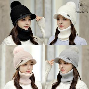 방울 모자 니트 넥워머 세트 겨울 골프 썬캡 스키장 여성 여자