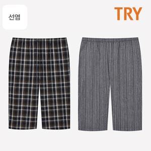TRY 순면 남성7부 체크파자마 남자홈웨어 하의(택1)