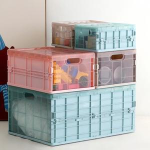 투명 폴딩박스 대형 3color 파스텔 리빙박스 수납함 접이식 정리함