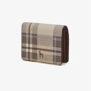 [헤지스](대구신세계)[HIGH CLASSY] 베이지 웨일즈체크 퍼피장식 소가죽 반지갑 HIWA4F325I3