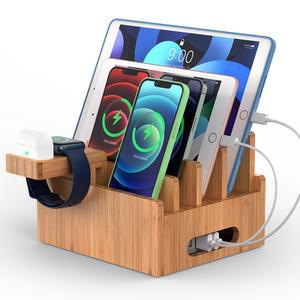 다중 기기용 대나무 충전 스테이션 휴대폰 태블릿 스마트워치 스탠드용 데스크탑 도킹 홀더