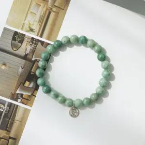 AAA 천연석 경옥 실버 옴자팬던트 옥팔찌 8미리 불교 천연옥 염주 팔찌