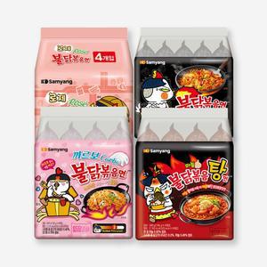 삼양 봉지 라면 멀티 총4팩 불닭볶음면 1팩 로제 1팩 까르보 1팩 불닭볶음탕면 1팩