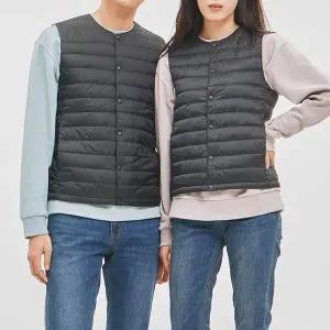 [정상가 59,000원]유니) 라운드넥 투웨이스냅 경량베스트(다운90/10)_WL4WWV91-BK