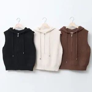 [다잇템] 여성 베스트 울니트 후디 슬리브리스 골지 베이직핏