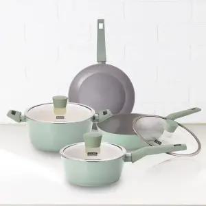 키친플라워 그린애플 인덕션 후라이팬+냄비 5종 세트