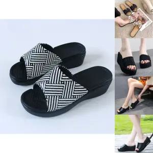 국산 체크 중굽 쿠션 이중창 여성 사무실 슬리퍼/키높이/발편한/여름/여자/푹신한/실내용/병원/간호사/통굽