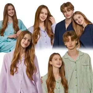 리토리 신상품 입고 커플 남성 여성 실크 사계절 잠옷 반팔 세트 커플파자마