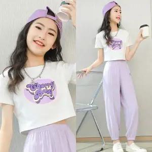 [삐삐네옷가게]여아 초등 라벤더 포인트 반팔 크롭 티셔츠