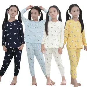 아동 부기 긴팔 잠옷 세트 피치 스판 신축성 가을 긴바지 곰돌이 파자마 주니어 어린이 여아 유아 실내복 홈웨어 set 내복