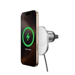 벨킨 MagSafe 호환 무선 자동차 충전기, 15W 고속 충전, 아이폰 16, 15, 14, 13, 12 시리즈용 강력한 마그네틱 통풍구 홀더, 보안 차량용 휴대폰 마운트 - 흰색